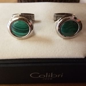 Colibri Malachite Green and polished steel cufflinks